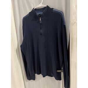 Zegna Sport Sweater Mens XL Blue Stretch Long Sleeve Mock Neck 1/4 Zip Pullover